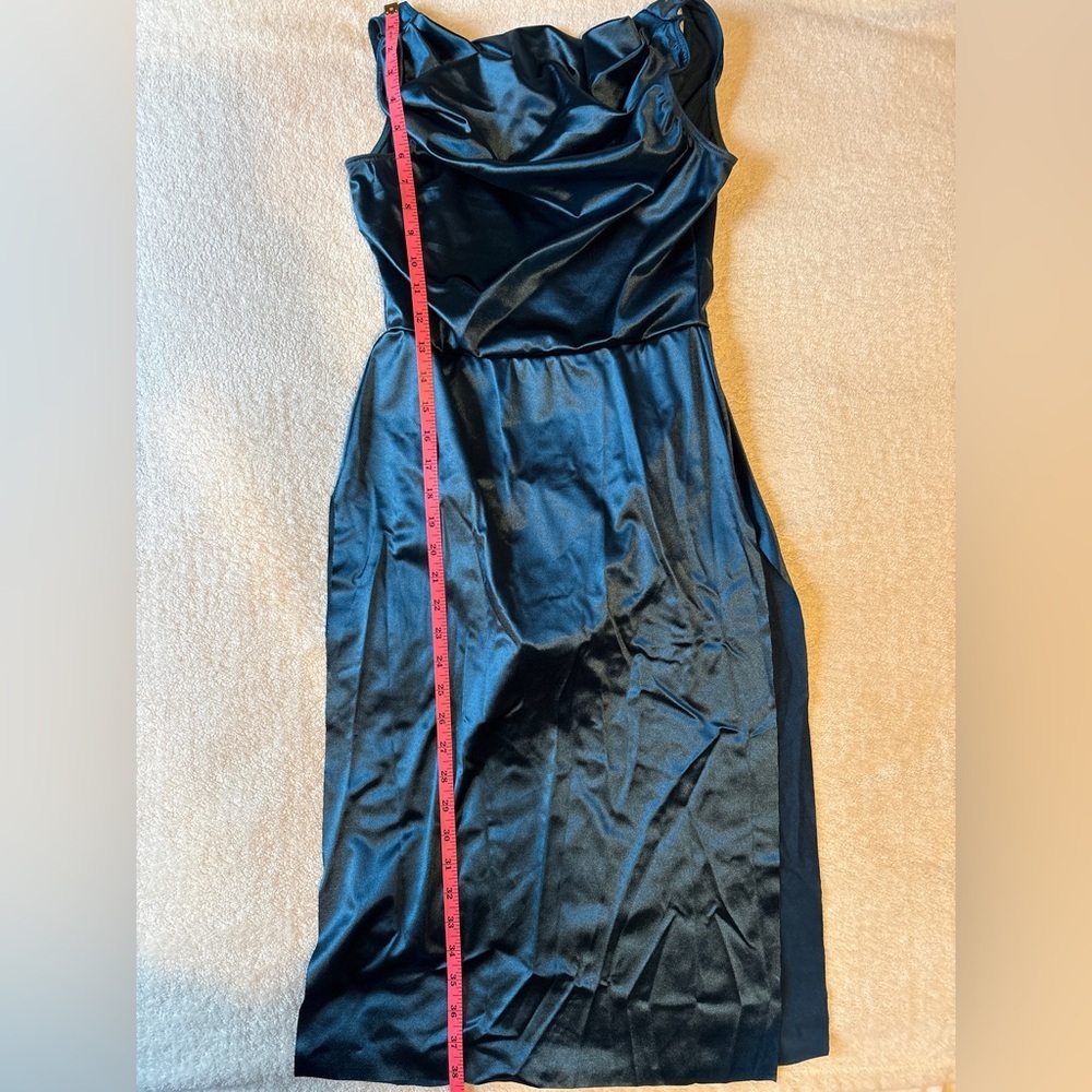 Revolution Dancewear Dark Teal Satin Midi Dress w Built in Leotard, Adult Small - Picture 4 of 9
